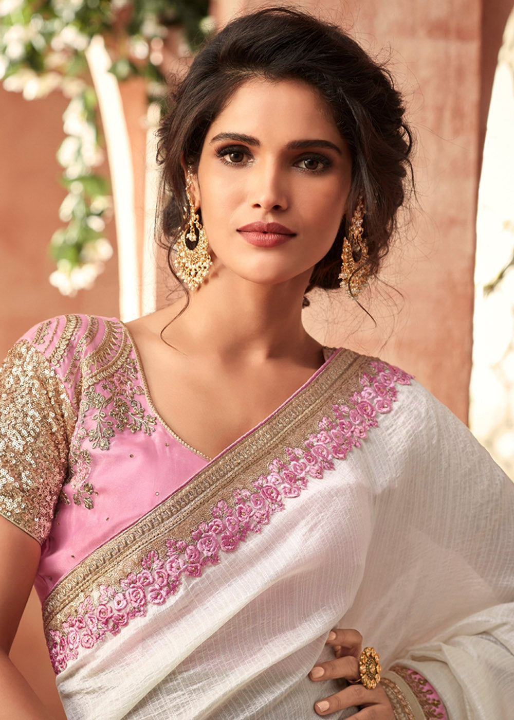 Buy MySilkLove Paris White Embroidered Georgette Designer Saree Online