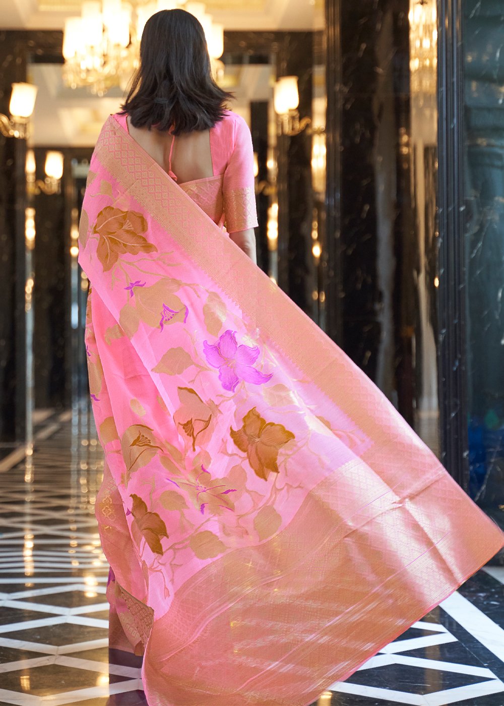 Buy MySilkLove Deep Blush Pink Banarasi Linen Saree Online