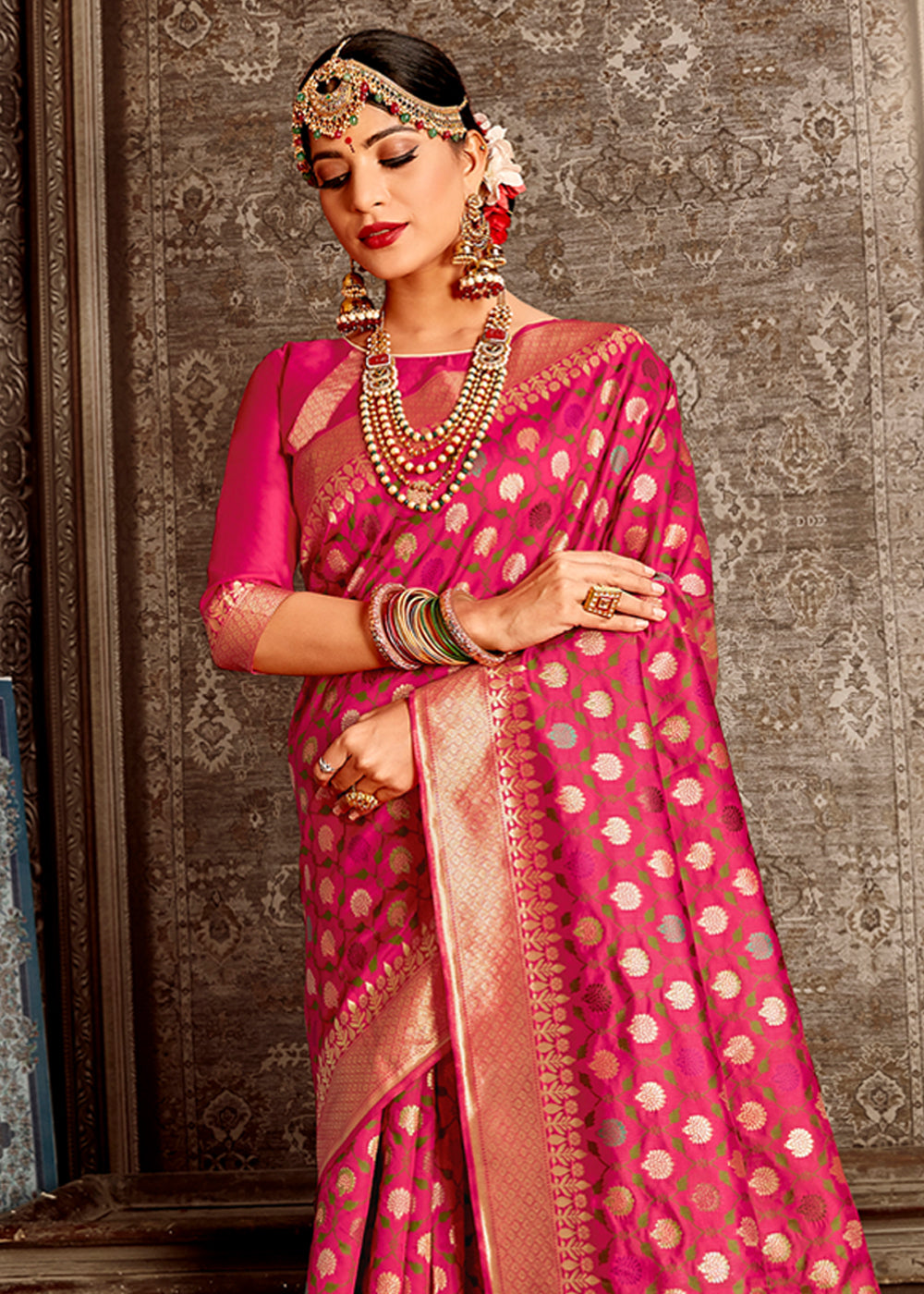 Buy MySilkLove Mandy Pink Zari Woven Banarasi Brocade Silk Saree Online