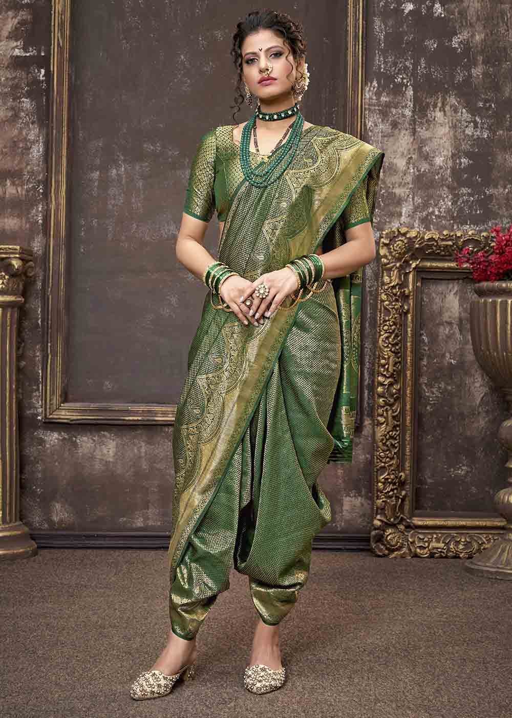 Buy MySilkLove Siam Green Zari Woven Tissue Kanjivaram Saree Online