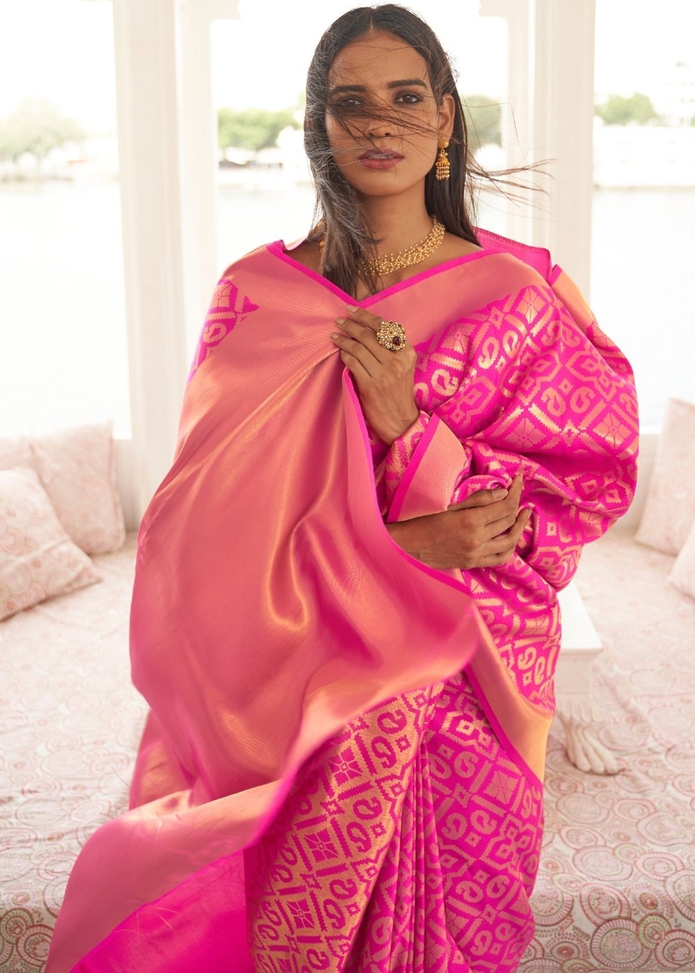 Buy MySilkLove French Pink Zari Woven Kanjivaram Saree Online