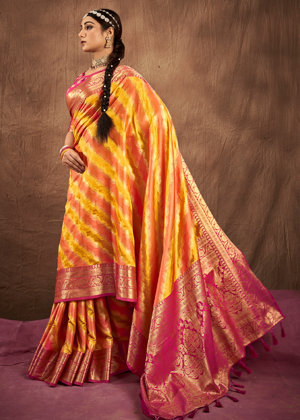 Buy MySilkLove Tainoi Yellow and Orange Woven Rangkath Banarasi Silk Saree Online