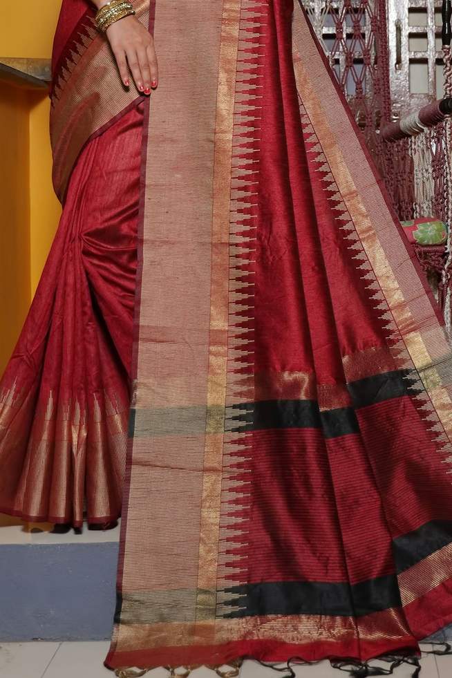 Buy MySilkLove Burnt Umber Brown Tussar Silk Saree Online