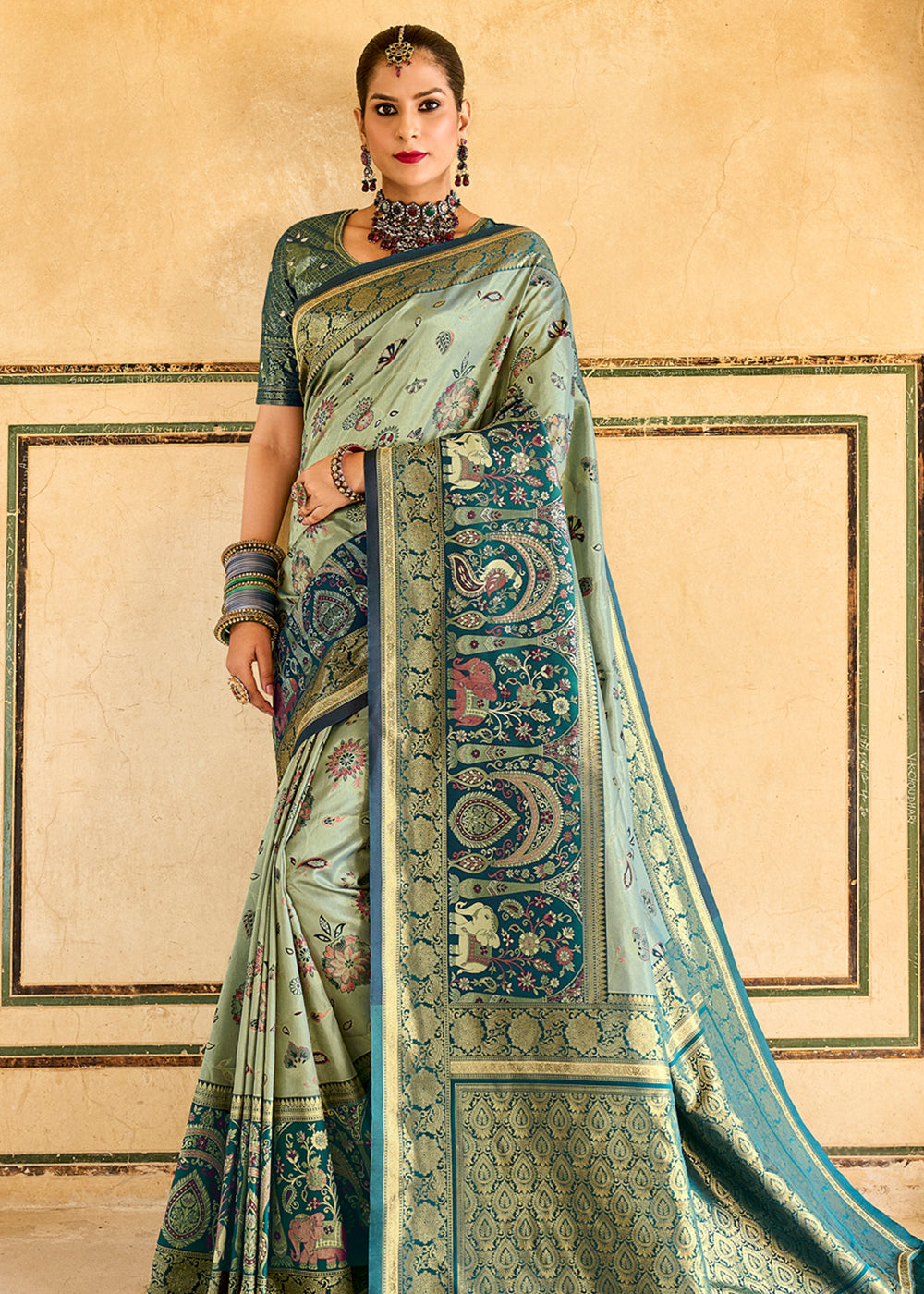 Buy MySilkLove Swamp Green Designer Banarasi Saree Online