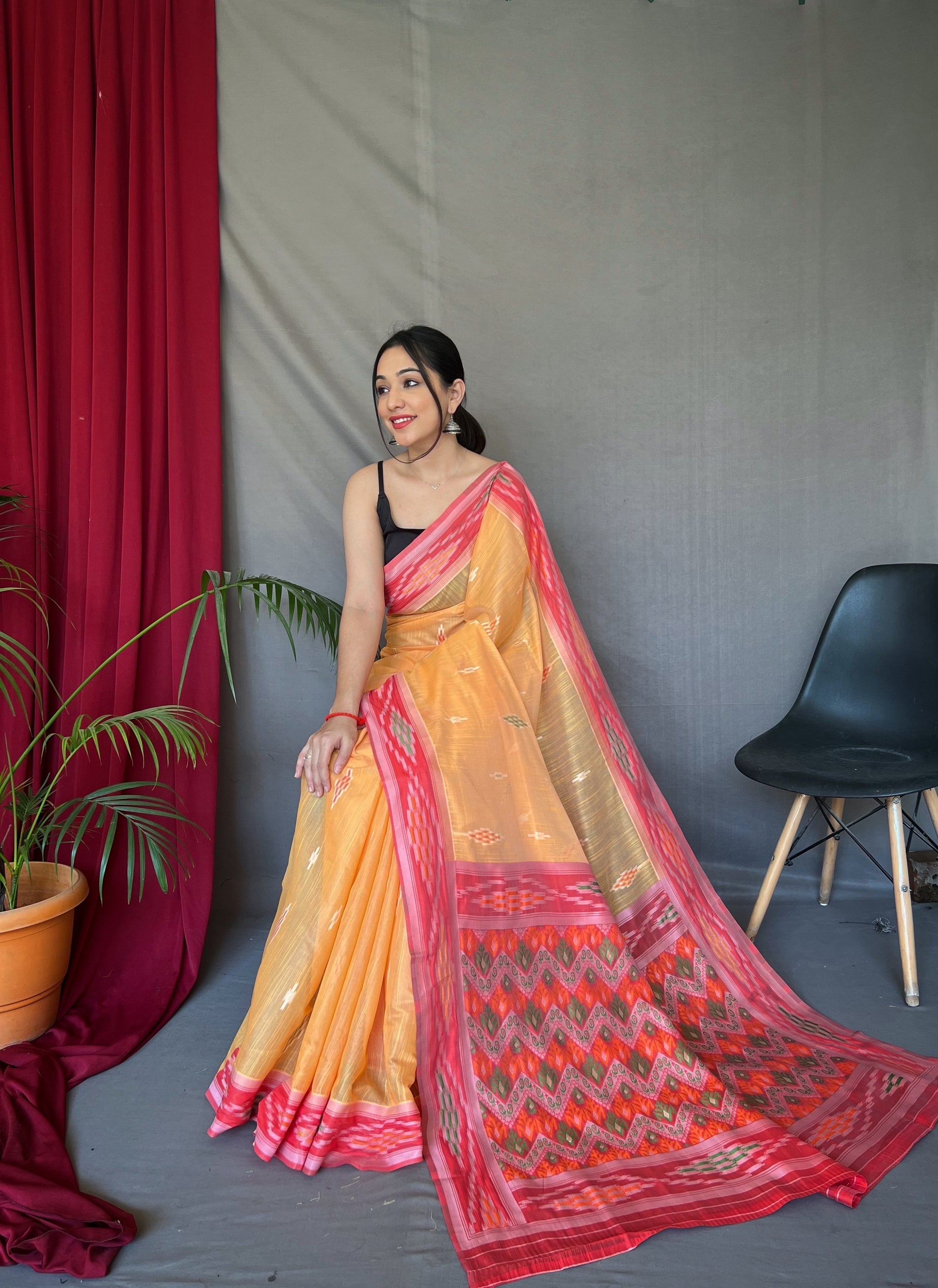 MySilkLove Rajah Orange Ikat Woven Cotton Silk Saree