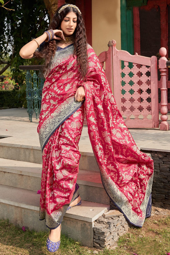 Buy MySilkLove Mandy Pink and Blue Organza Saree Online