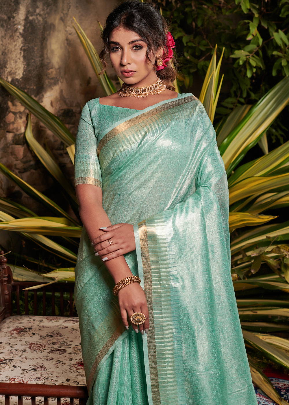 Buy MySilkLove Acapulco Green Woven Tussar Silk Saree Online