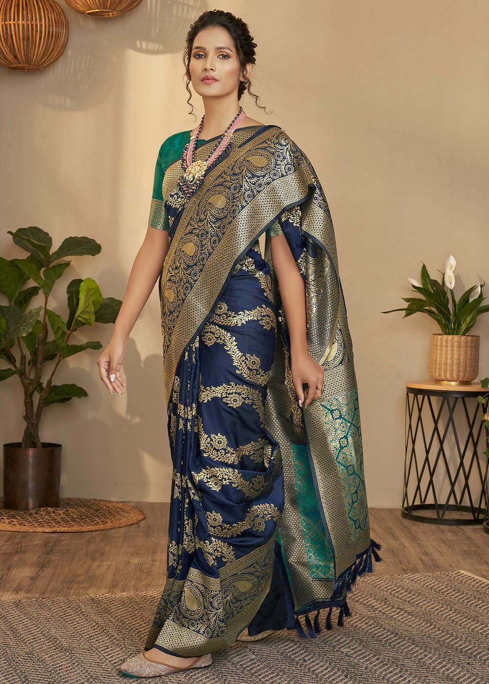 Buy MySilkLove Fiord Blue and Green Zari Woven Banarasi Saree Online