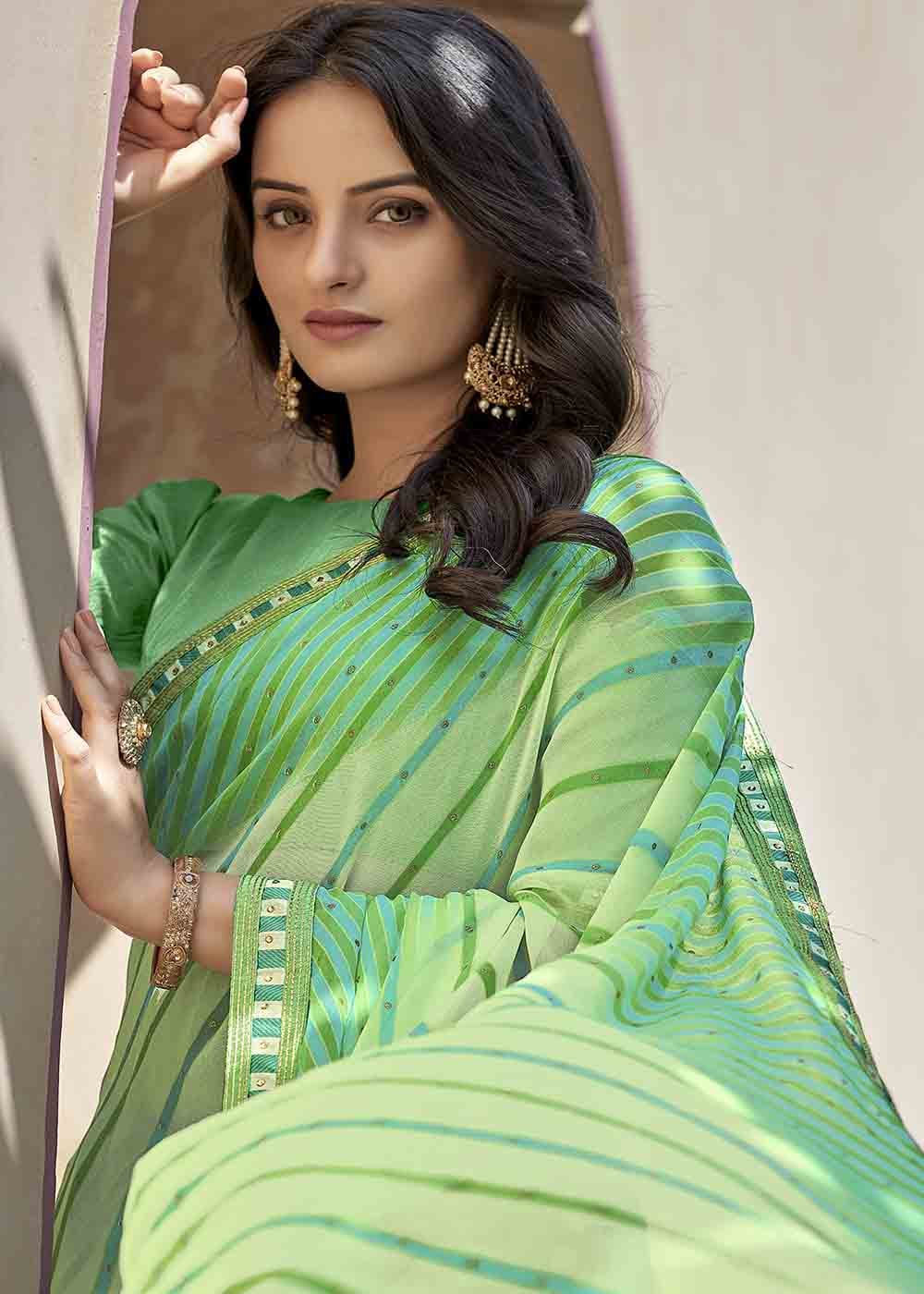 Buy MySilkLove Moss Green Printed Georgette Saree Online