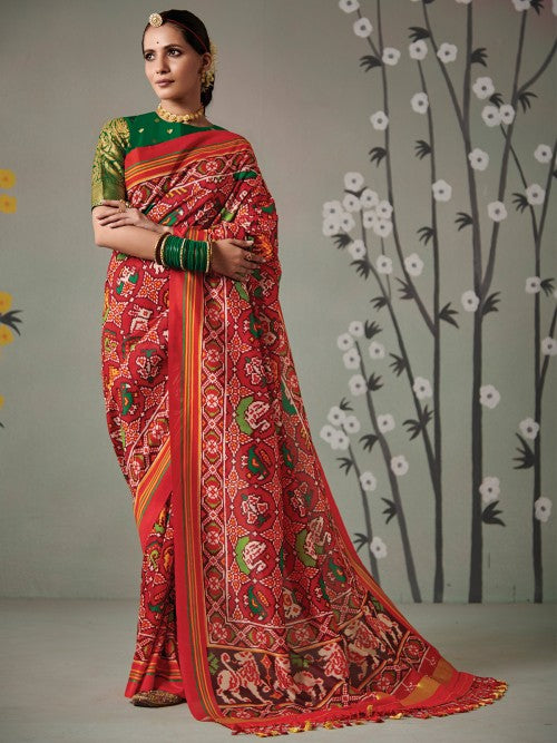 Buy MySilkLove Medium Maroon and Green Printed Patola Silk Saree Online