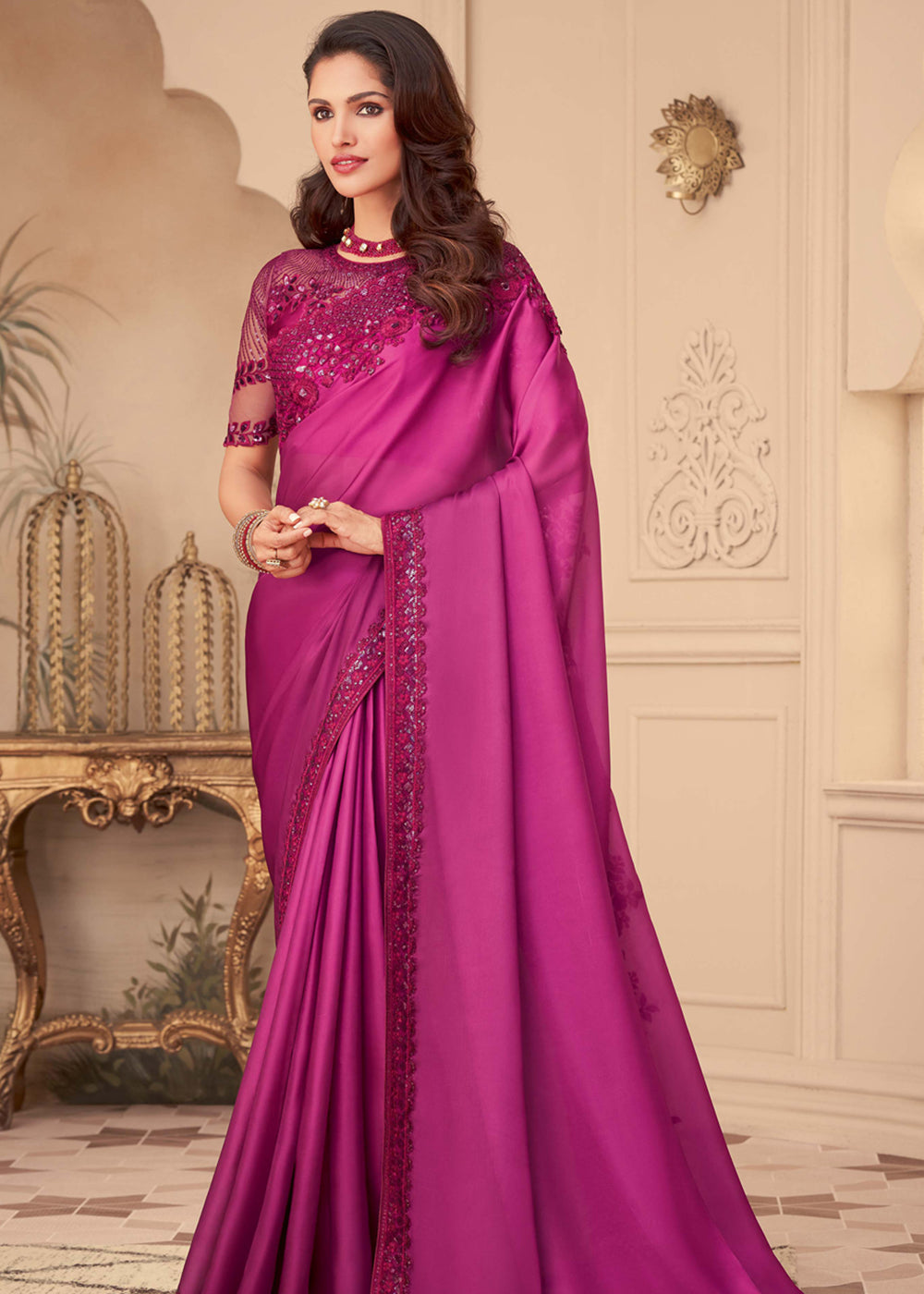Buy MySilkLove Mystic Pearl Pink Georgette Designer Saree with Embroidered Blouse Online