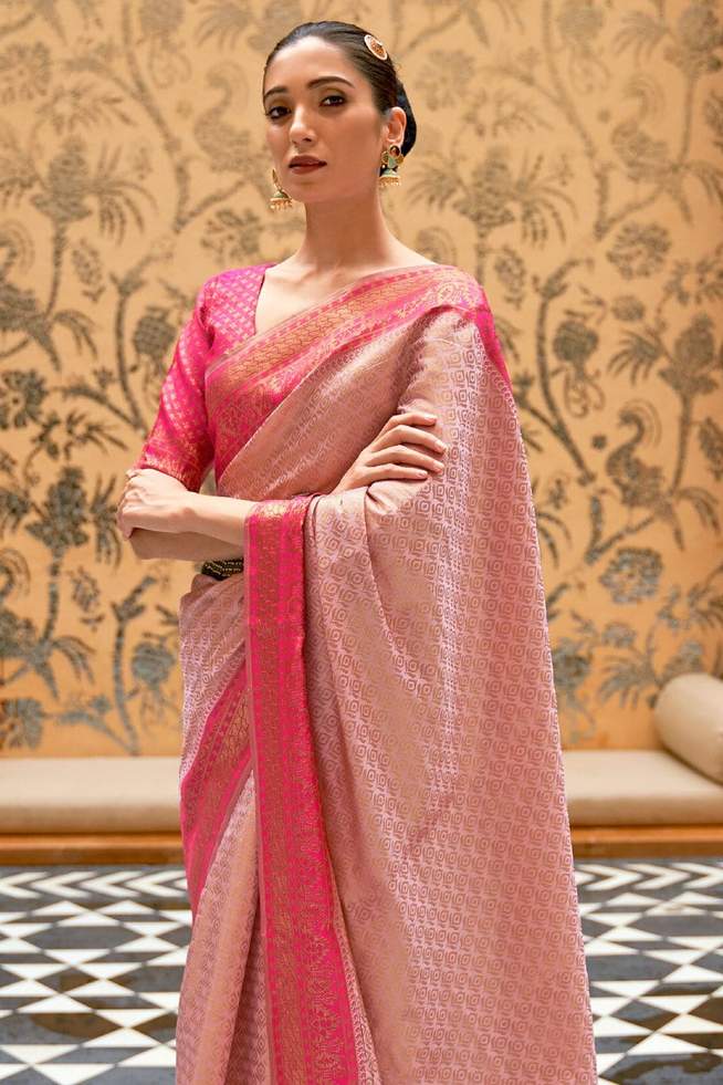 Buy MySilkLove New york Pink Zari Woven Kanjivaram Saree Online
