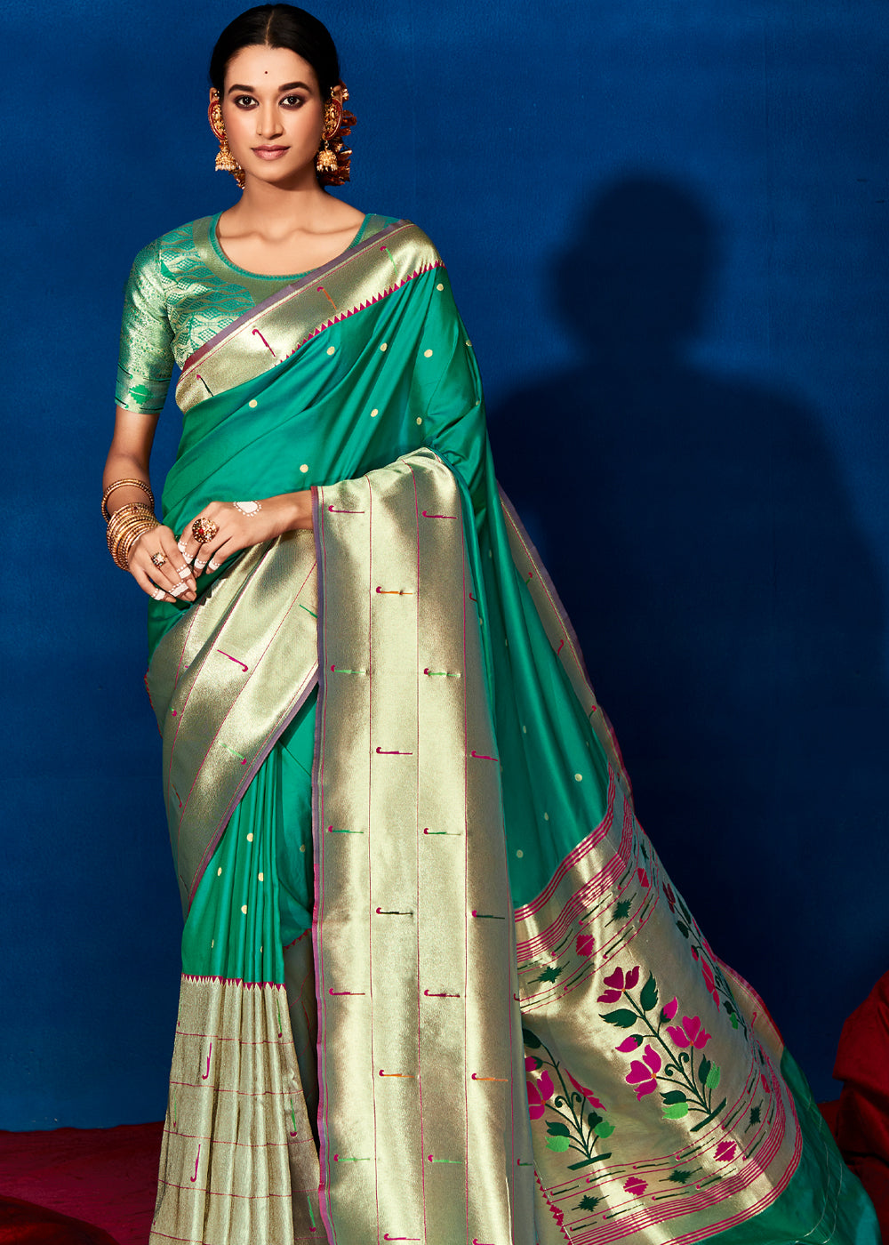 Buy MySilkLove Leaf Green Woven Paithani Silk Saree Online