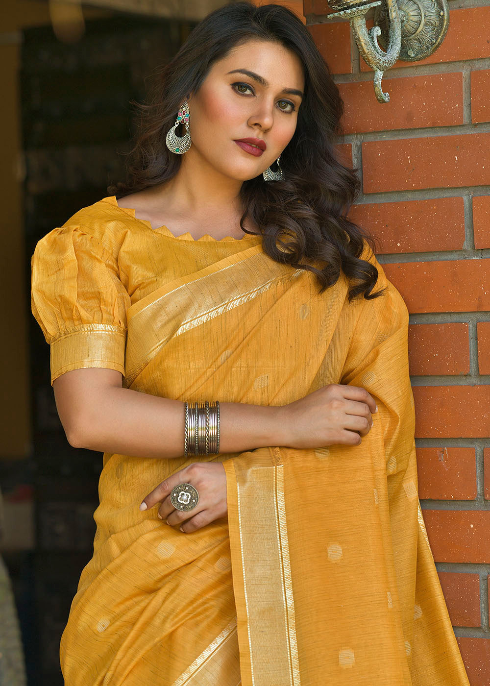 Buy MySilkLove Salomie Yellow Zari Woven Cotton Saree Online