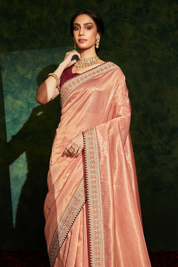 Buy MySilkLove Burning Peach and Brown South Silk Saree Online