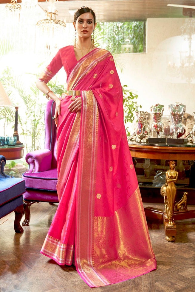 MySilkLove Watermelon Pink Zari Woven Kanjivaram Saree