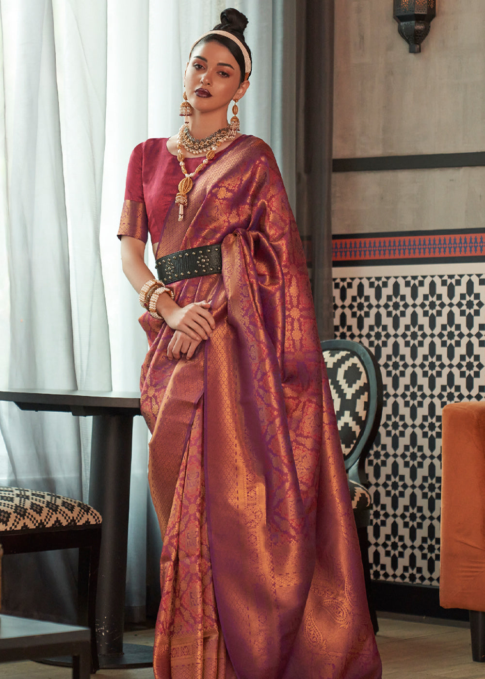 Buy MySilkLove Stiletto Maroon Zari Woven Banarasi Brocade Saree Online