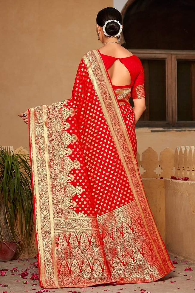 Buy MySilkLove Alizarin Red Zari Woven Banarasi Saree Online