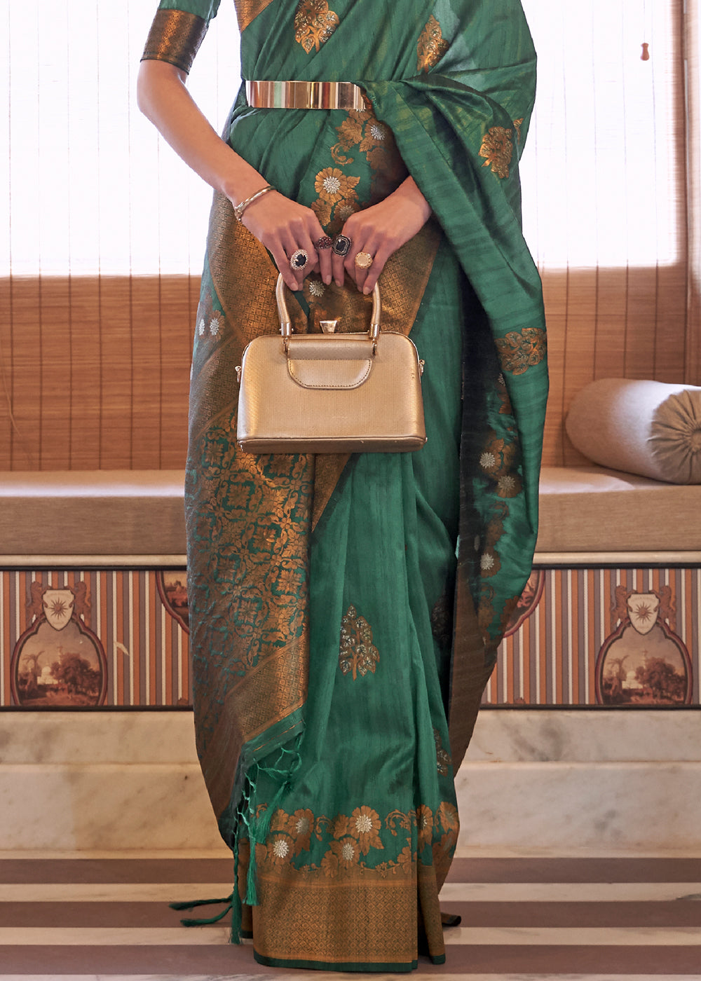 Buy MySilkLove Glade Green Zari Woven Tussar Silk Saree Online