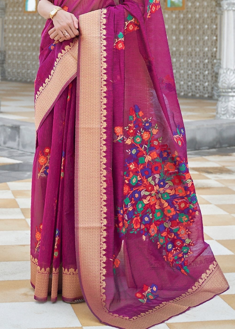 Buy MySilkLove Shadz Purple Banarasi Linen Saree Online