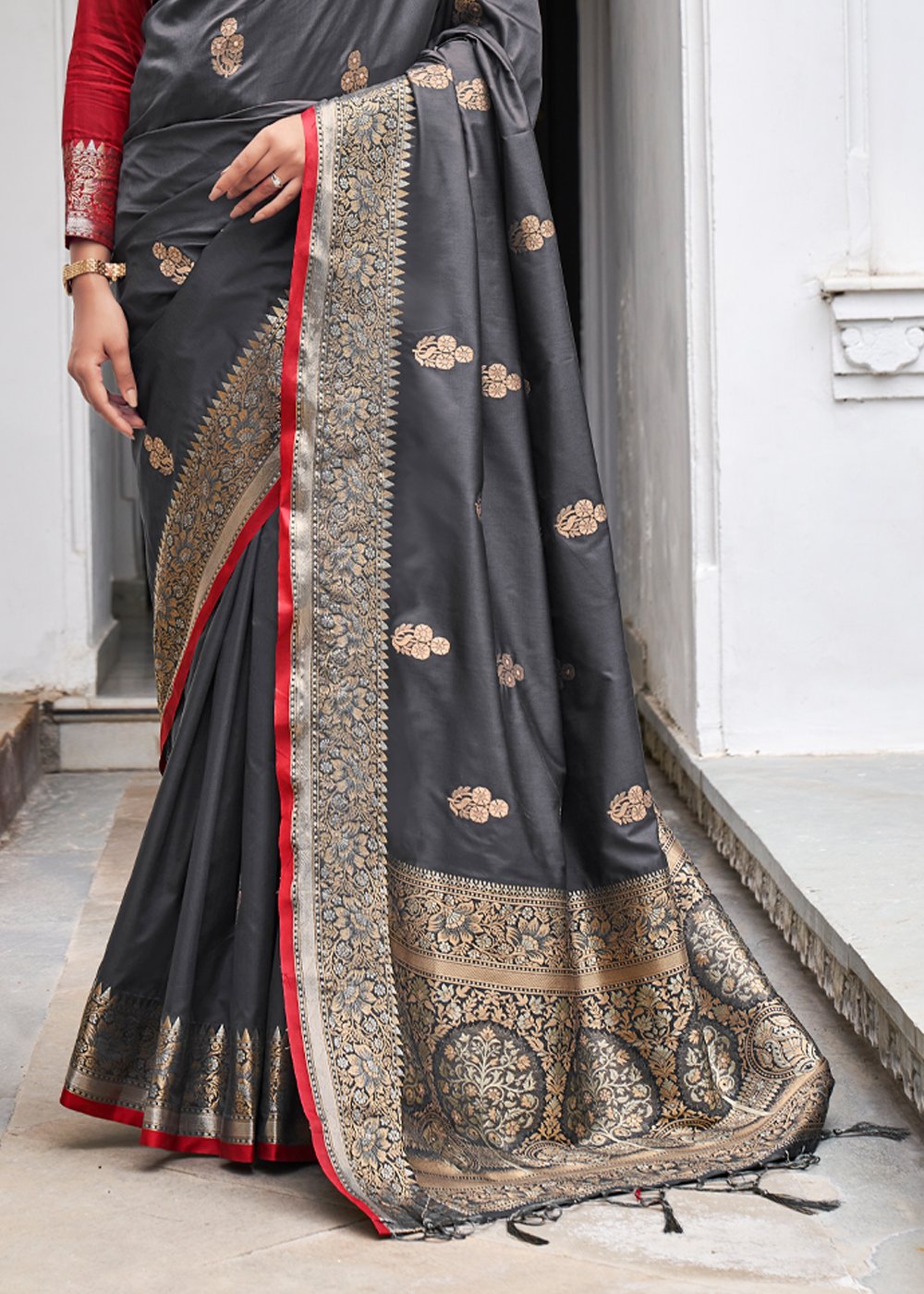 Buy MySilkLove Mid Grey Zari Woven Banarasi Silk Saree Online