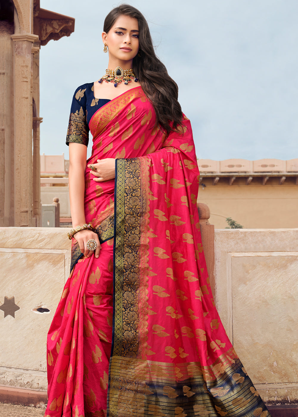 Buy MySilkLove Lotus Pink Woven Banarasi Raw Silk Saree Online