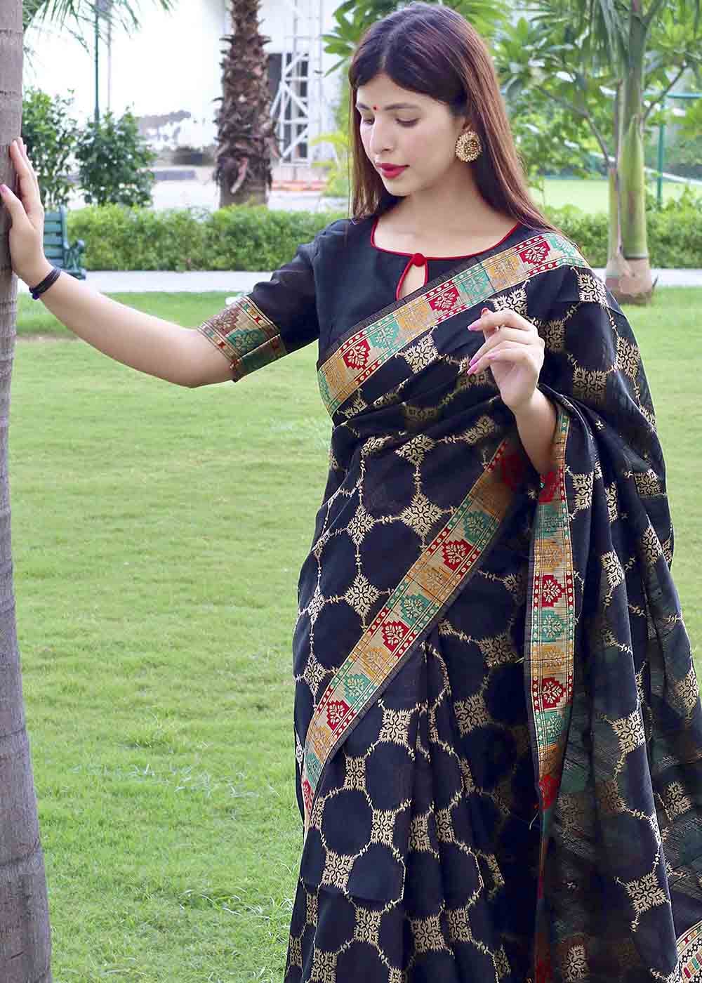 Buy MySilkLove Mirage Black Zari Woven Tussar Silk Saree Online