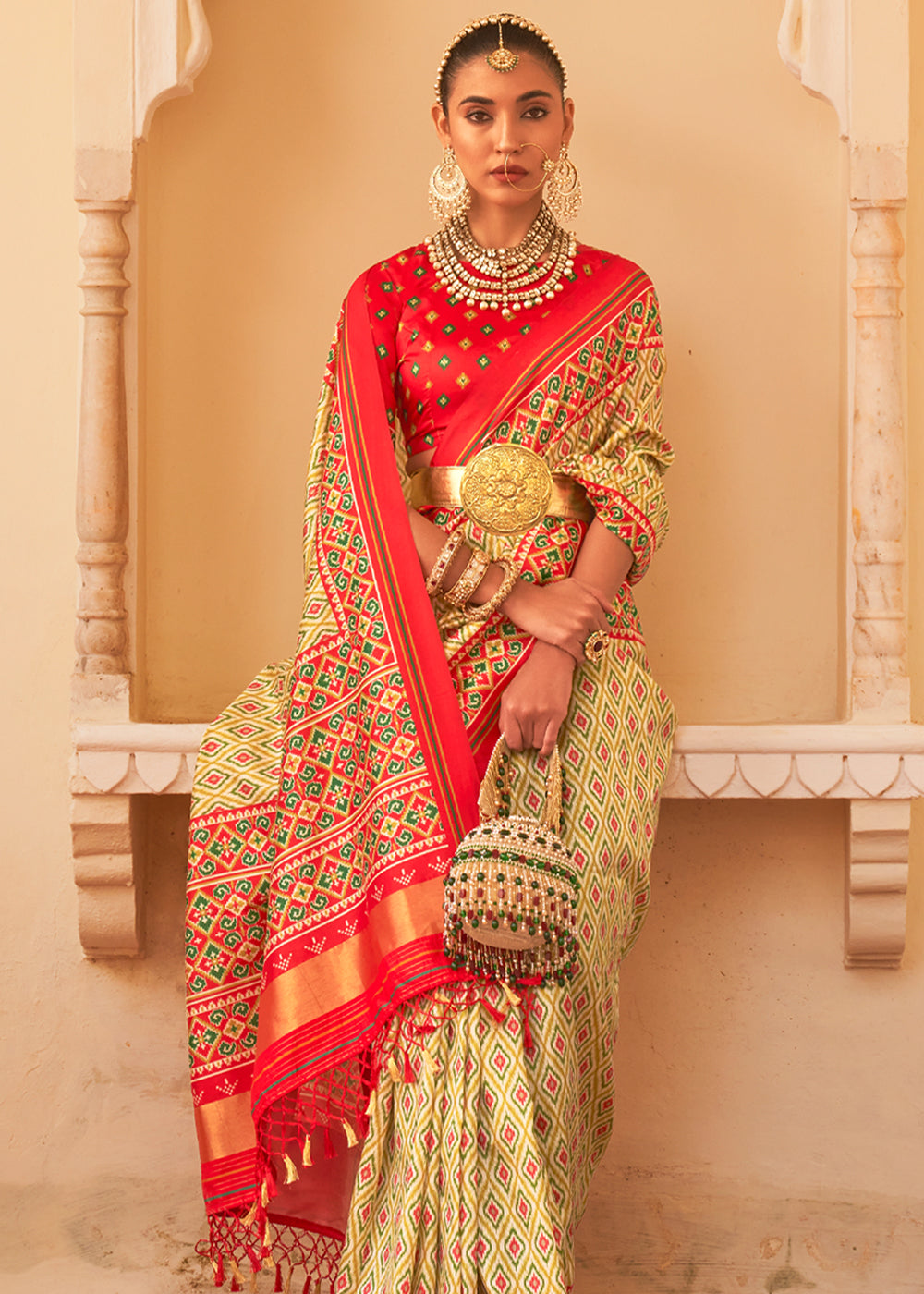 Buy MySilkLove Orleans Yellow and Red Printed Patola Tussar Saree Online