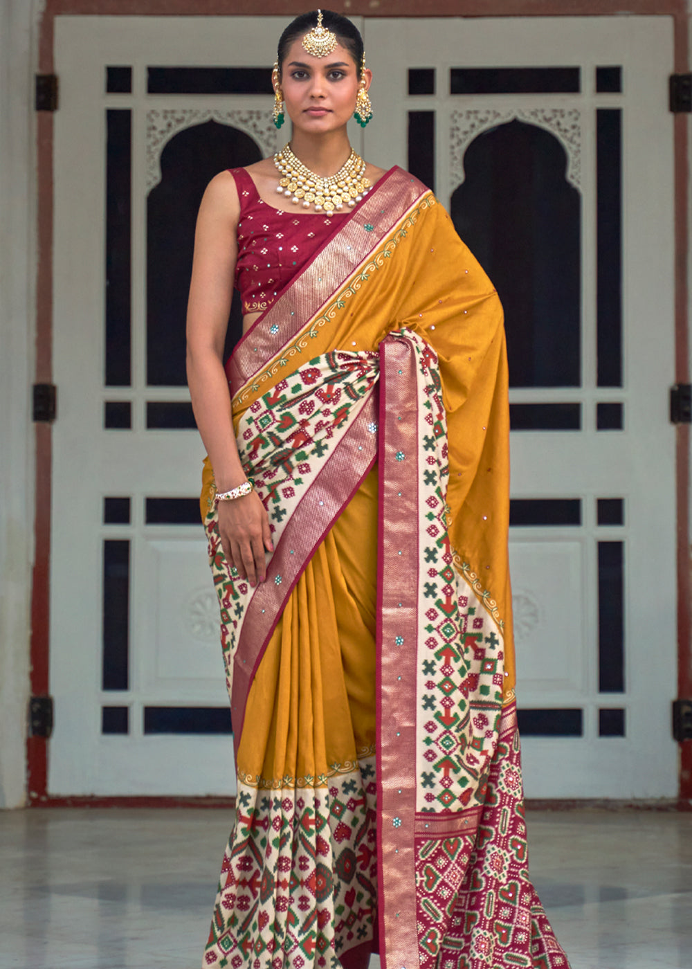 Buy MySilkLove Zest Yellow and Red Woven Patola Silk Saree Online