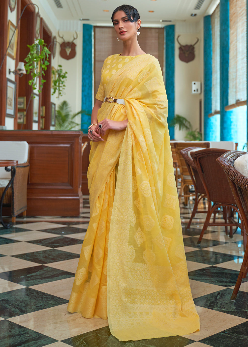 Buy MySilkLove Anzac Yellow Lucknowi Chikankari Woven Saree Online