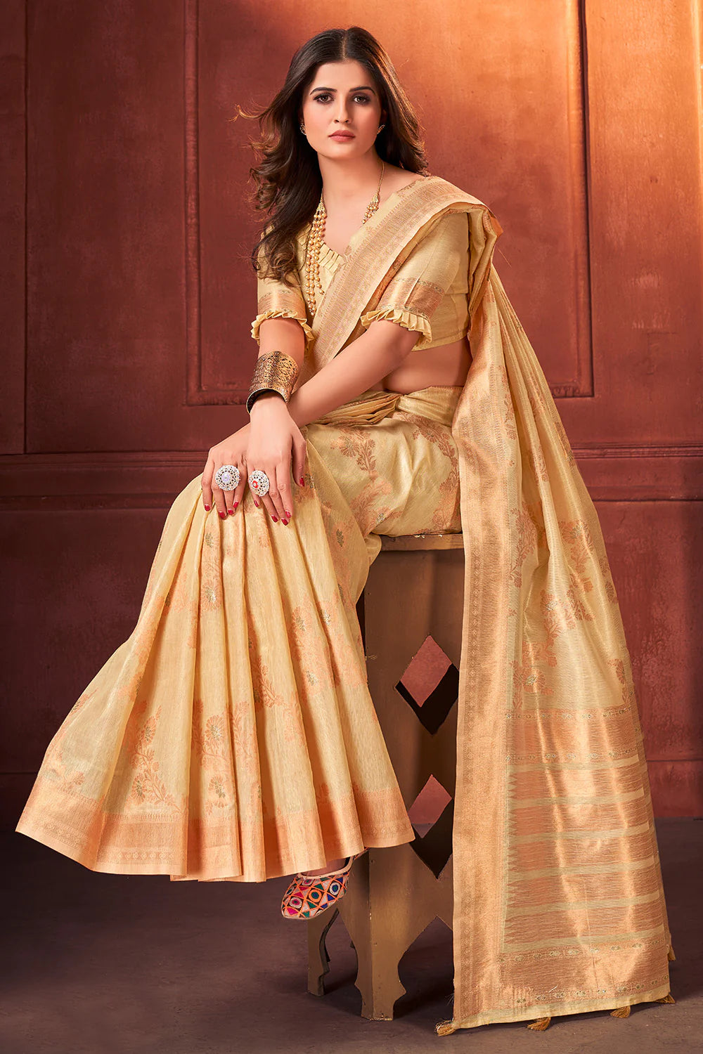 MySilkLove Gold Sand Cotton Tissue Silk Saree