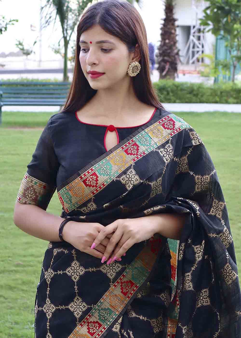 Buy MySilkLove Mirage Black Zari Woven Tussar Silk Saree Online