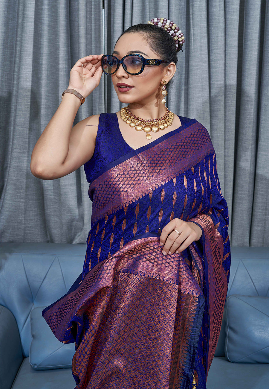 Buy MySilkLove Bay Of Many Blue Woven Banarasi Silk Saree Online