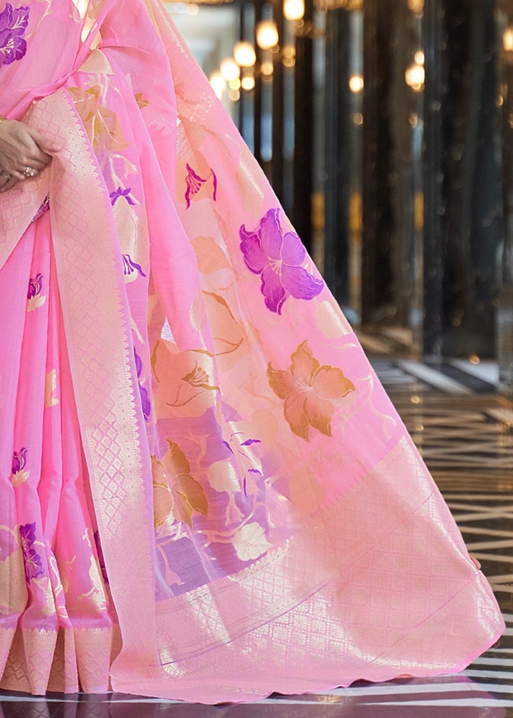 Buy MySilkLove Deep Blush Pink Banarasi Linen Saree Online