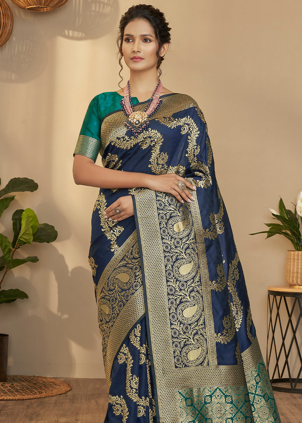 MySilkLove Fiord Blue and Green Zari Woven Banarasi Saree