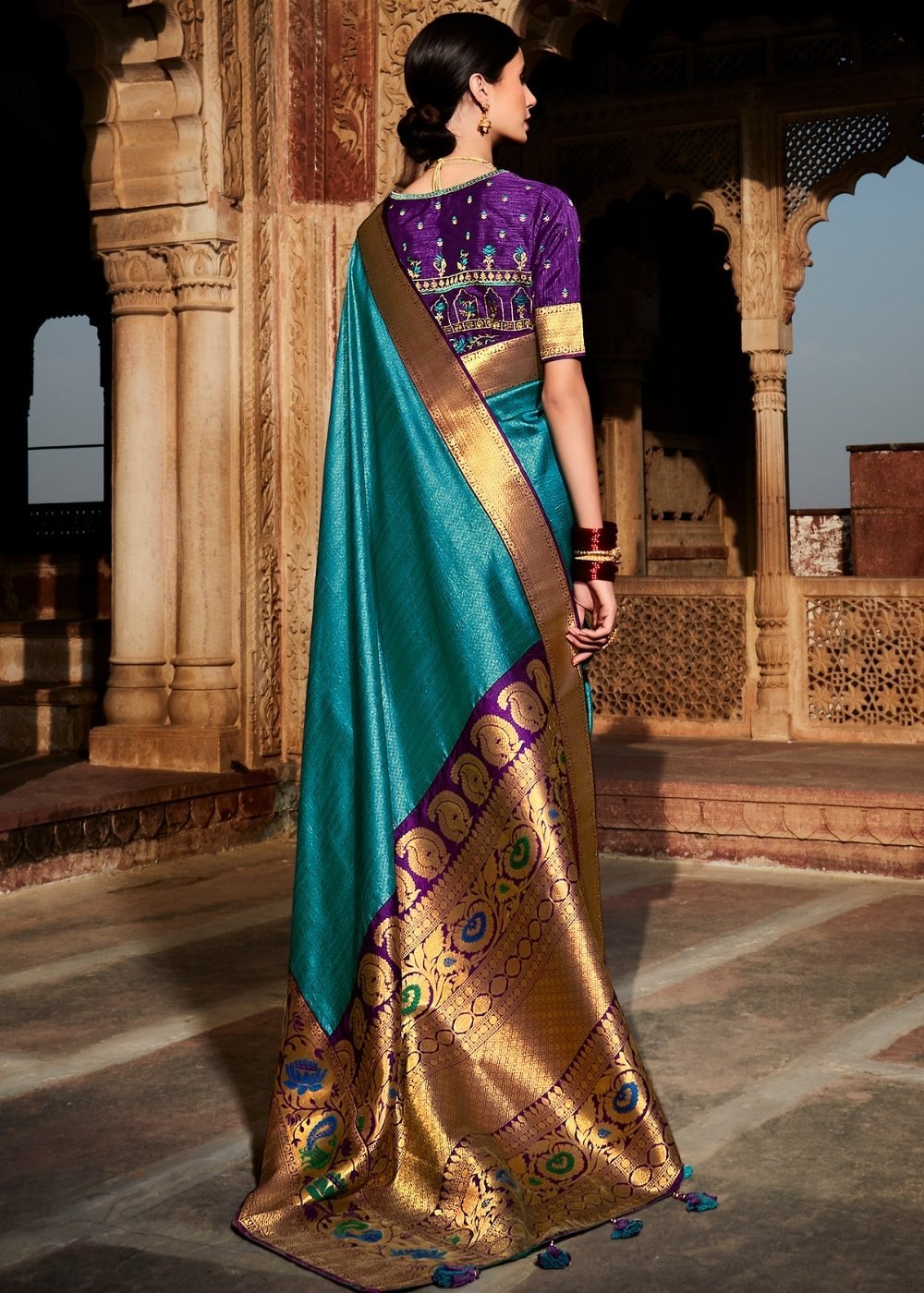 Buy MySilkLove Paradise Blue Zari woven Banarasi Silk Saree Online