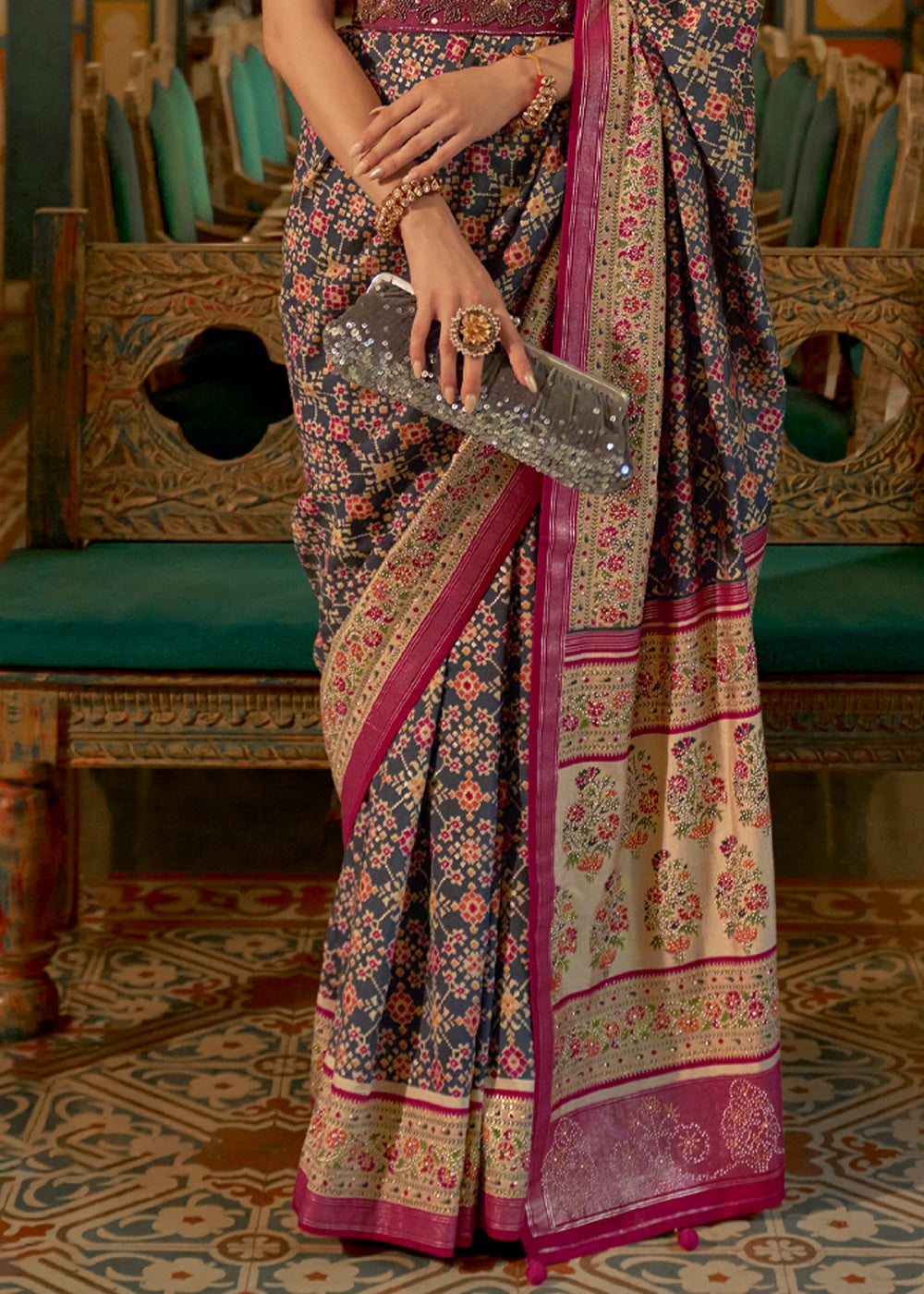 Buy MySilkLove Pine Cone Grey and Maroon Woven Patola Silk Saree Online