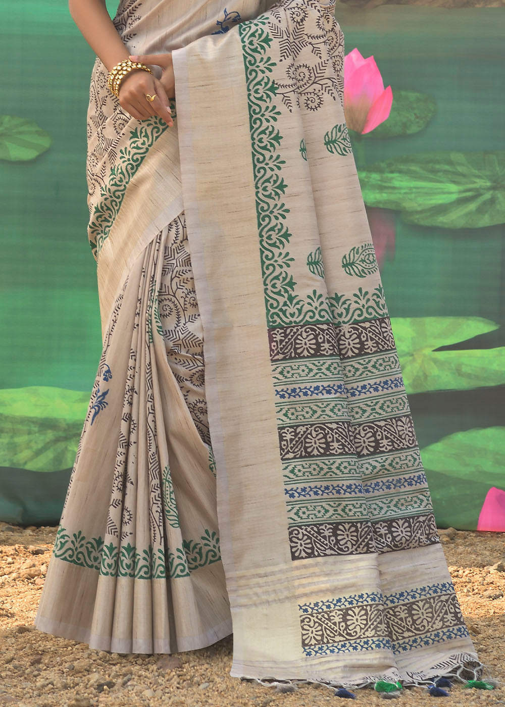 Buy MySilkLove Rodeo Dust Grey Cotton Silk Printed Saree Online