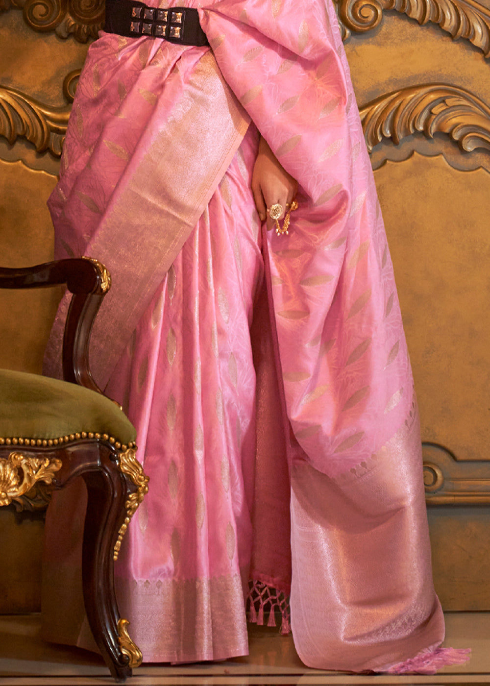 Buy MySilkLove Salmon Pink Banarasi Satin Silk Saree Online