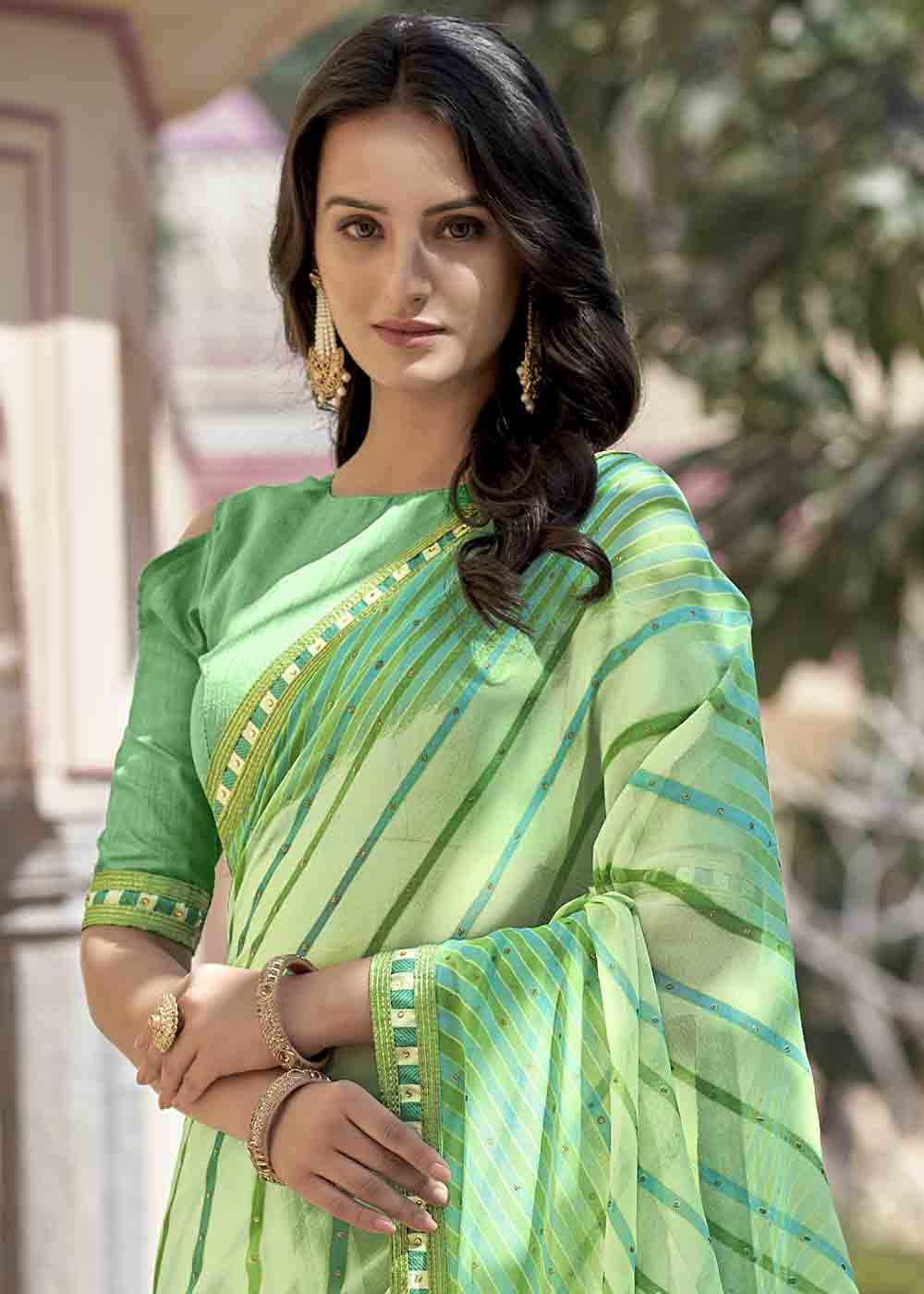 Buy MySilkLove Moss Green Printed Georgette Saree Online