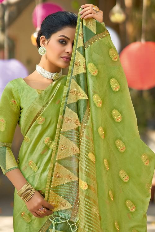 Buy MySilkLove Peridot Green Organza Saree Online