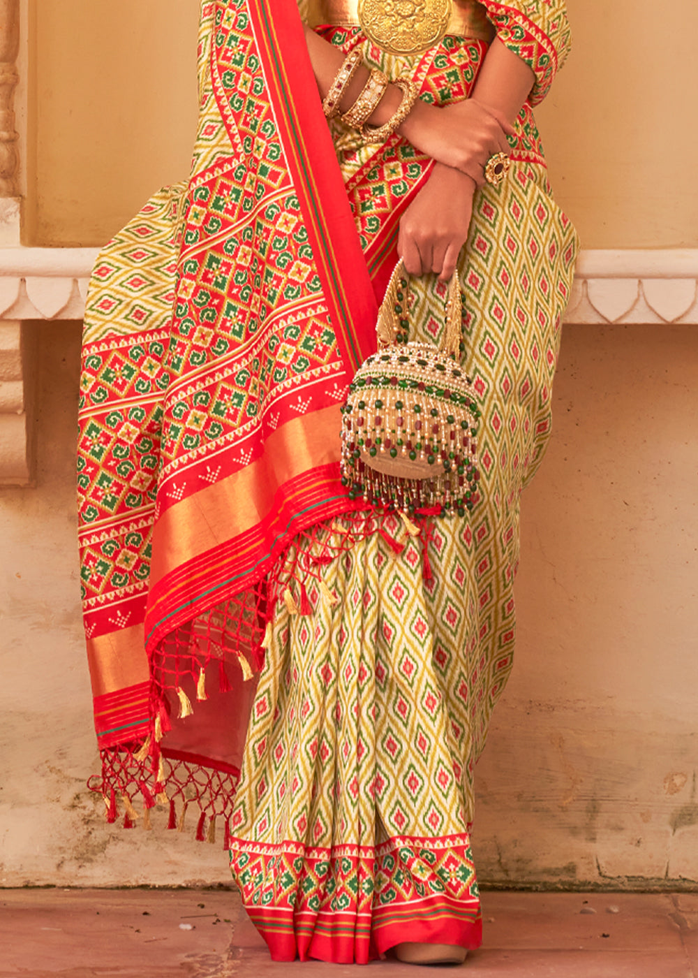 Buy MySilkLove Orleans Yellow and Red Printed Patola Tussar Saree Online