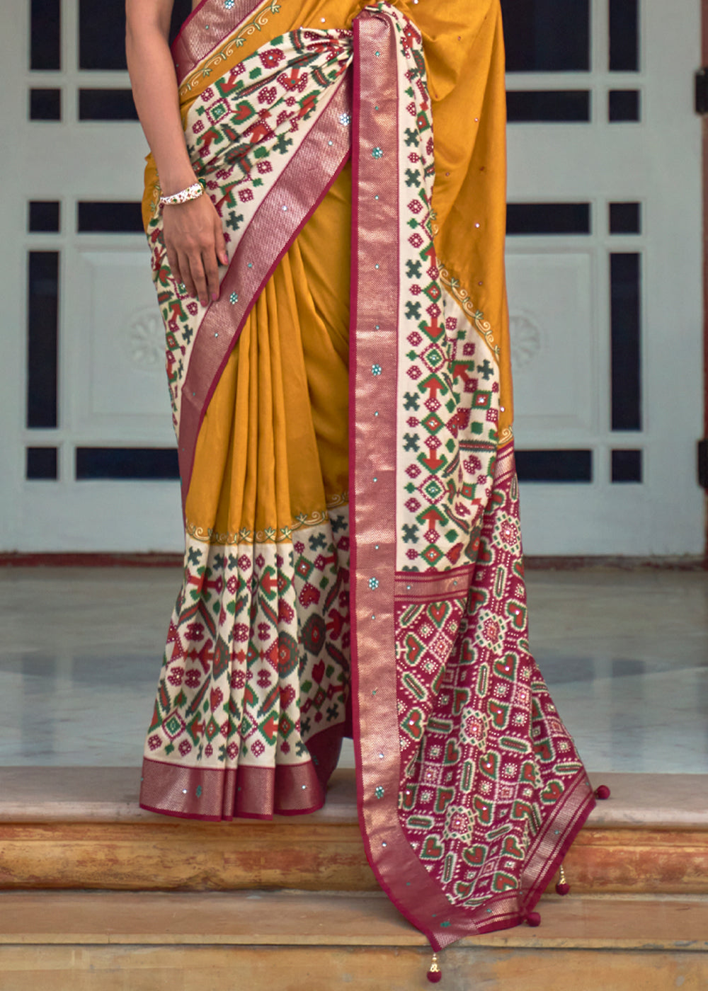 Buy MySilkLove Zest Yellow and Red Woven Patola Silk Saree Online