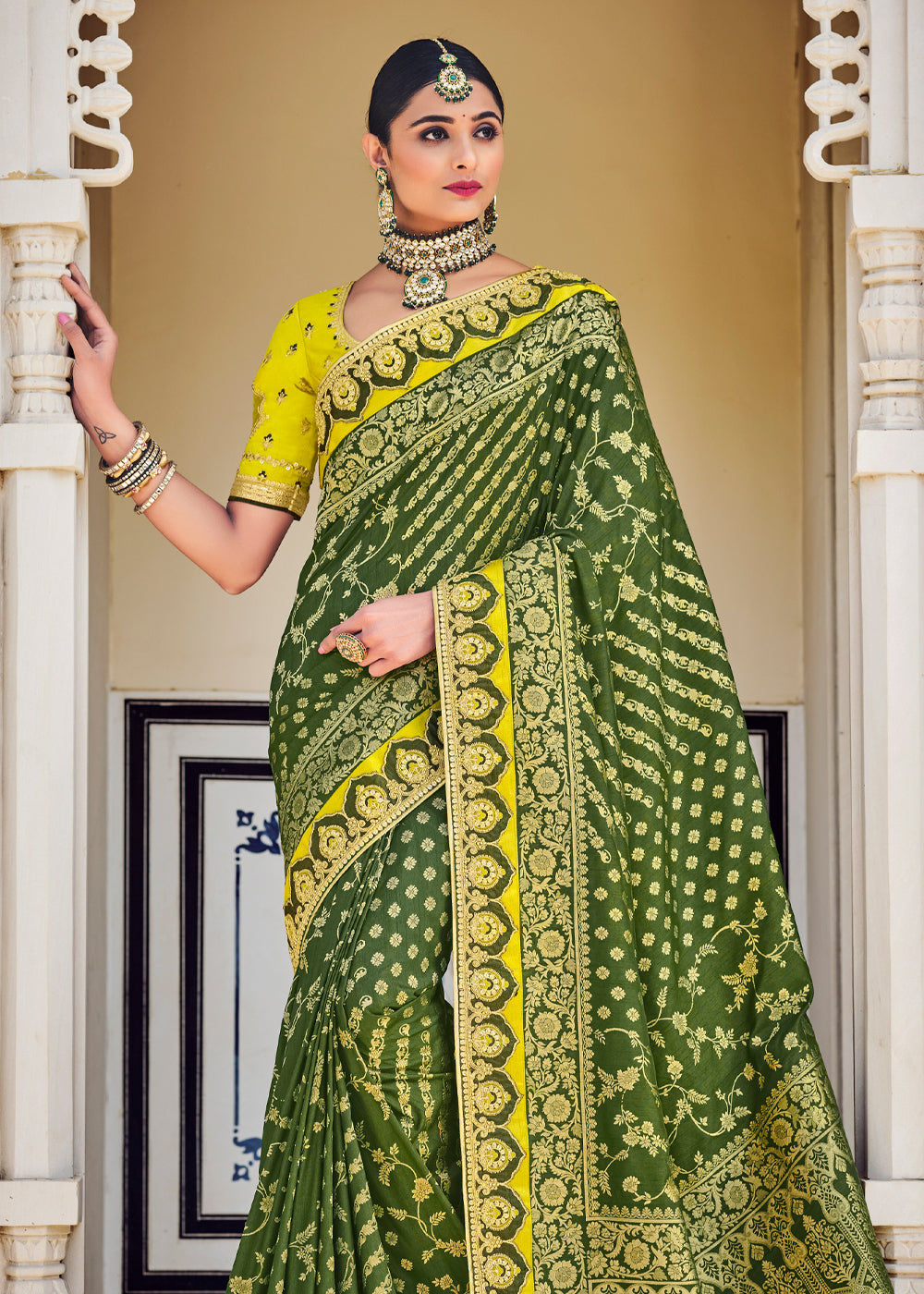 Buy MySilkLove Asparagus Green Zari Woven Designer Banarasi Saree Online