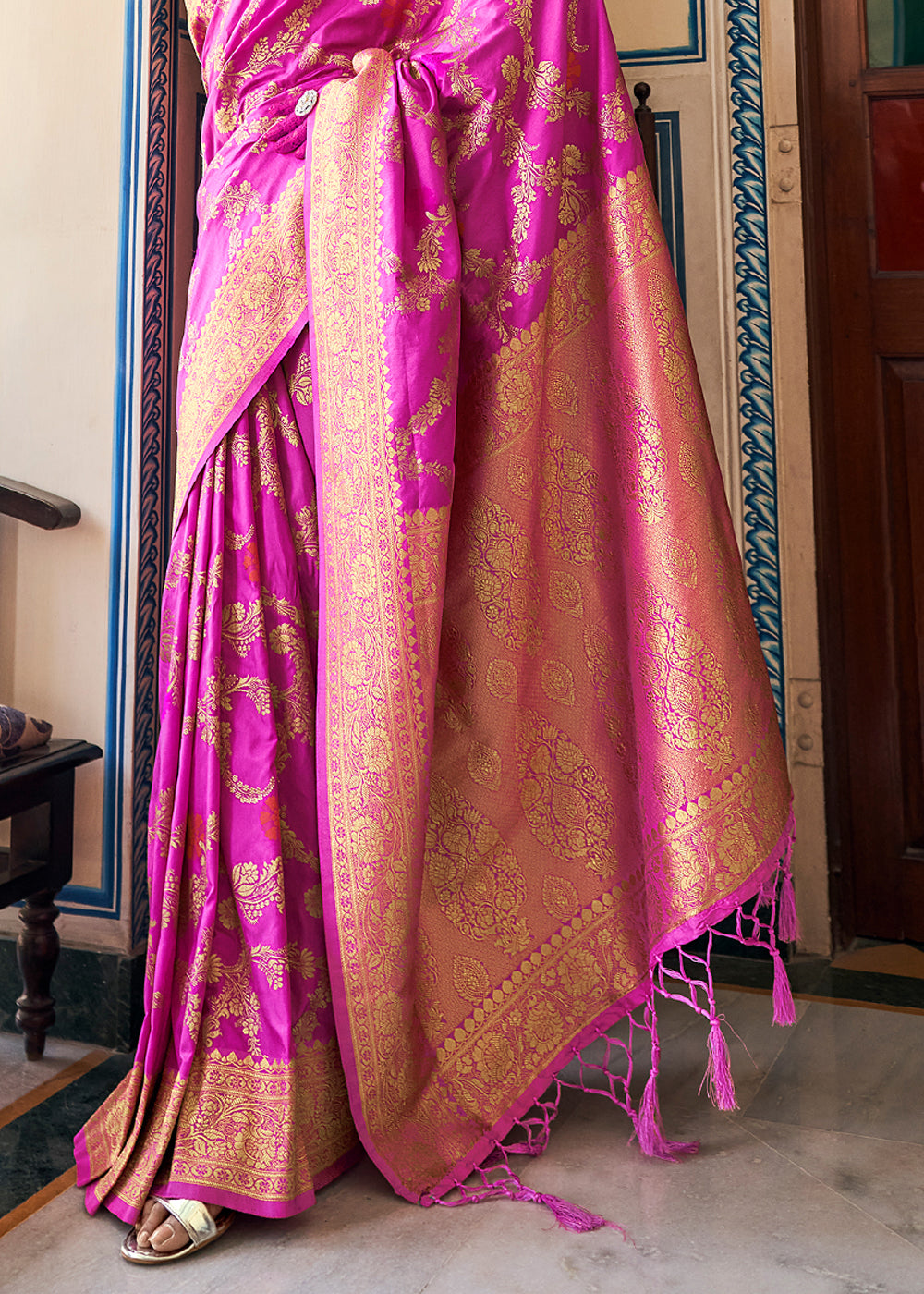 Buy MySilkLove Magenta Pink Zari Woven Dola Silk Saree Online