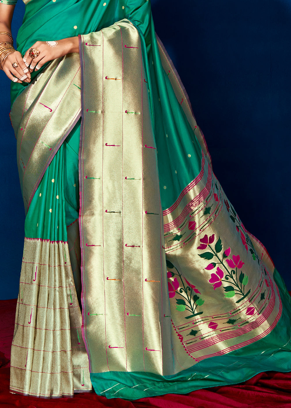 Buy MySilkLove Leaf Green Woven Paithani Silk Saree Online