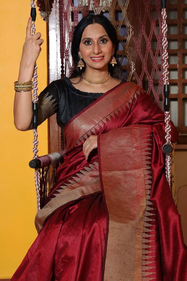 Buy MySilkLove Burnt Umber Brown Tussar Silk Saree Online