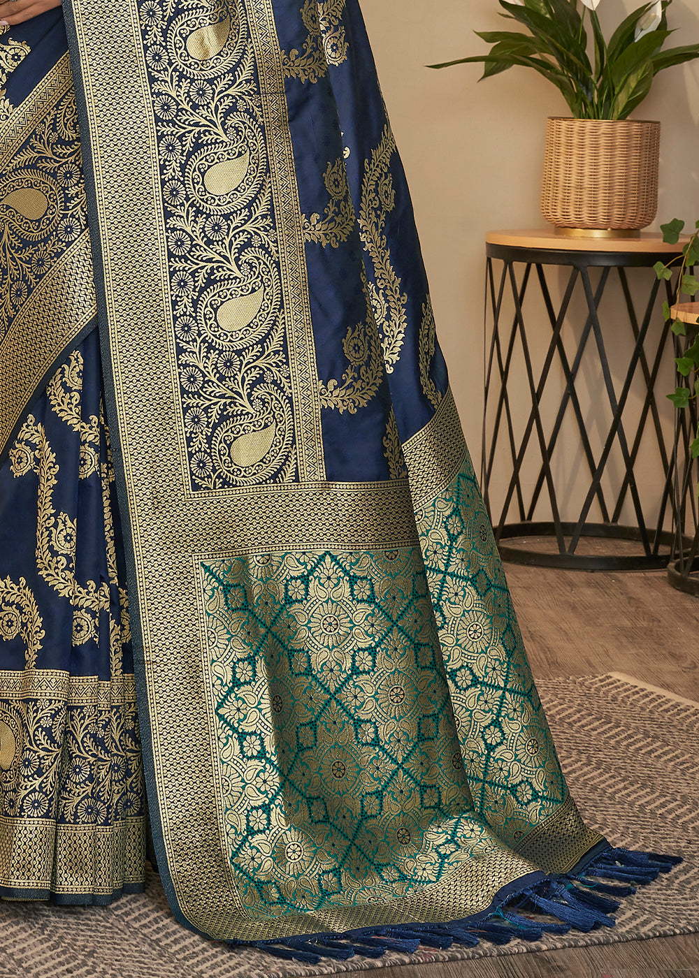 Buy MySilkLove Fiord Blue and Green Zari Woven Banarasi Saree Online