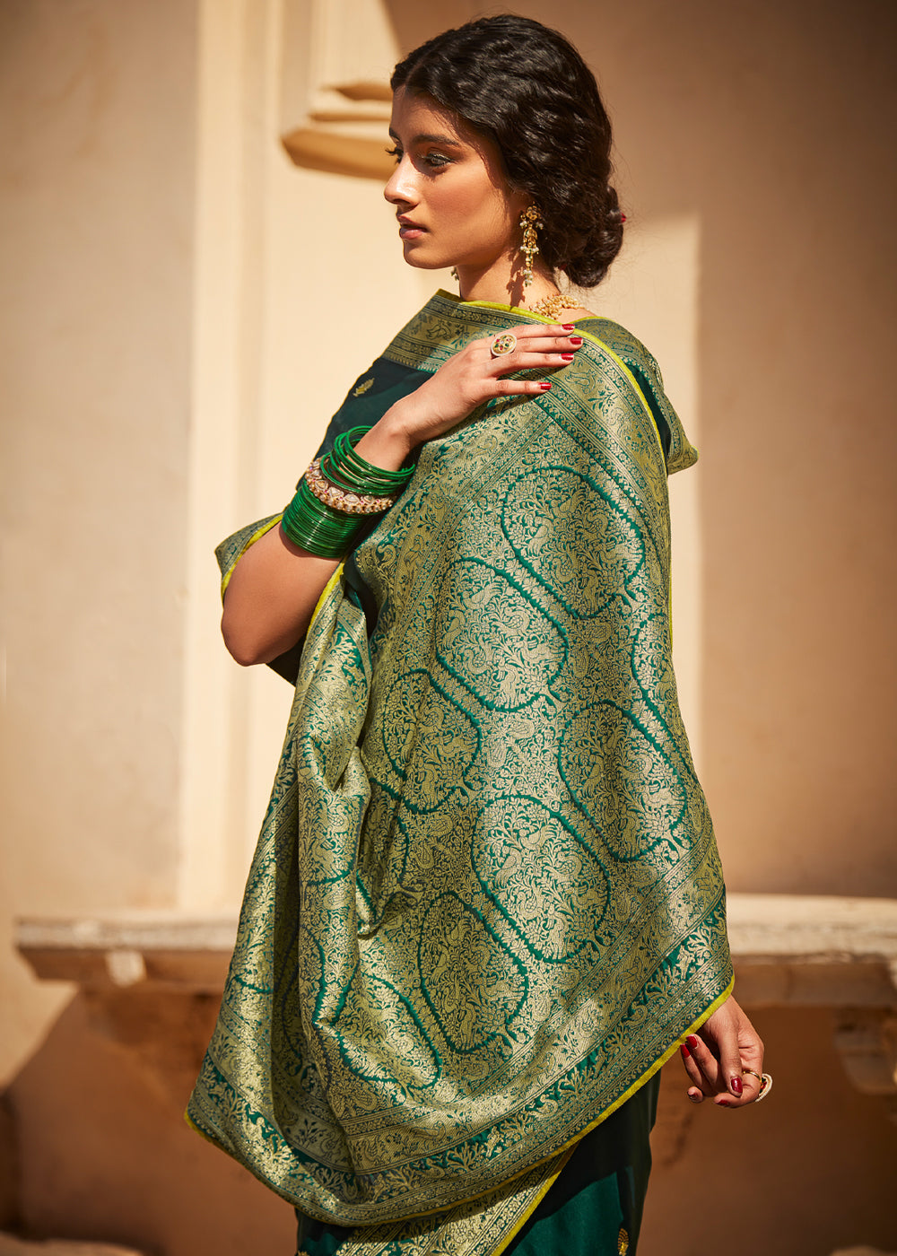 Buy MySilkLove Gable Green Zari Woven Designer Banarasi Saree Online