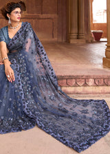 Comet Blue Designer Silk Saree